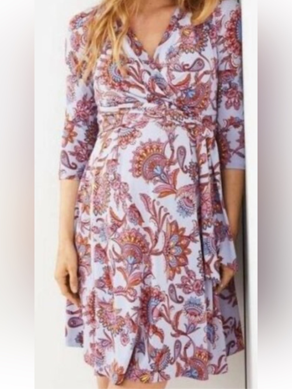 A Pea In The Pod Women's Maternity Size L Jersey Knit Floral Faux Wrap Dress